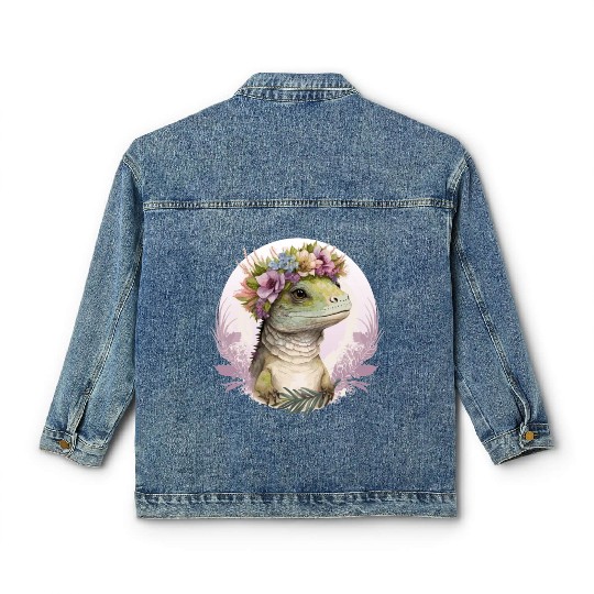 Cute Lizard Flower Crown Lizard Lover Classic Women's Denim Jackets