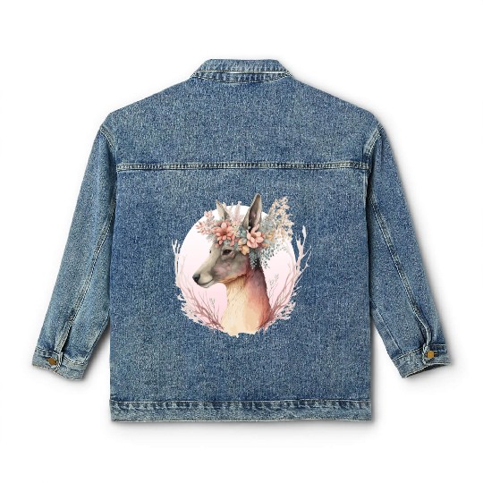 Watercolor Kangaroo Flower Crown Australian Animal Classic Women's Denim Jackets