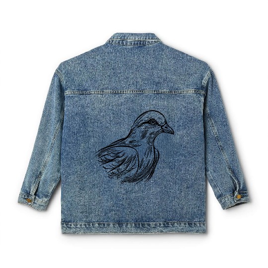 Elegant Dove In Tattoo Style Lines Classic Women's Denim Jackets