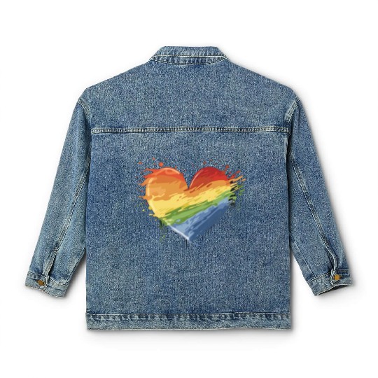 Love Conquers All: LGBTQ+ Rainbow Heart Embracing Classic Women's Denim Jackets