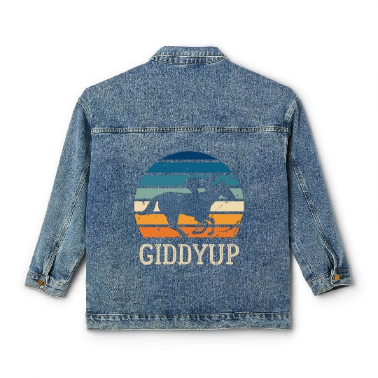 Giddyup Horse Racing Classic Women's Denim Jackets