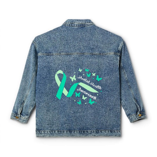 Peace Love Mental Health Awareness Green Classic Women's Denim Jackets