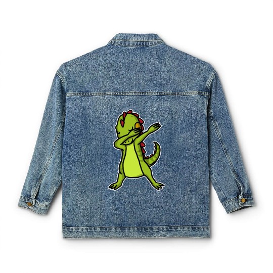 Funny Dabbing Iguana Dab Dance Reptile Lover Classic Women's Denim Jackets