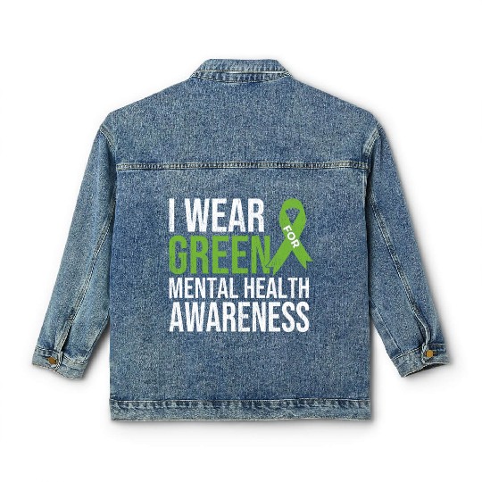 Green Ribbon Mental Health & Depression Awareness Classic Women's Denim Jackets