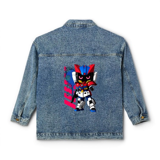 Chibi Mecha: A Cute Cyberpunk Design 2 Classic Women's Denim Jackets