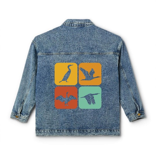 Retro Cormorant Birds I Aesthetic I Cormorant Bird Classic Women's Denim Jackets