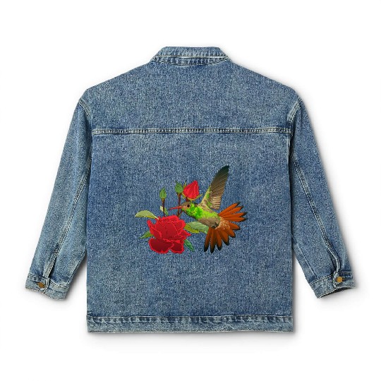 Hummingbird With Flower Classic Women's Denim Jackets