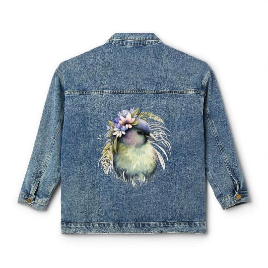 Cute Kiwi Bird Flower Crown Floral Exotic Birds Classic Women's Denim Jackets