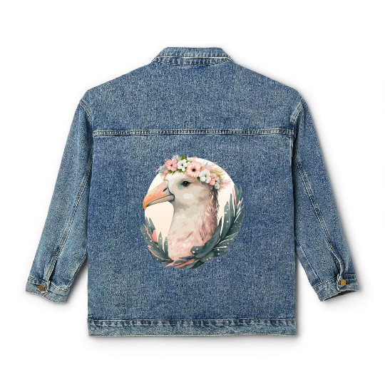 Cute Albatross Bird Flower Crown Floral Tropical B Classic Women's Denim Jackets