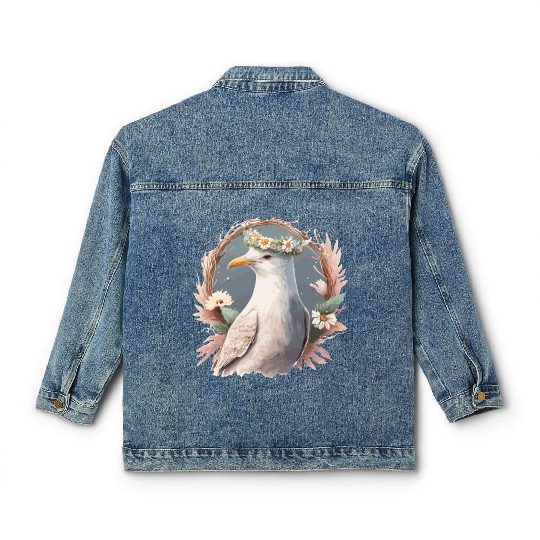 Seagull Bird Flower Crown Floral Seabirds Classic Women's Denim Jackets