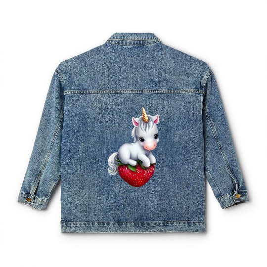 Unicorn on strawberry Classic Women's Denim Jackets