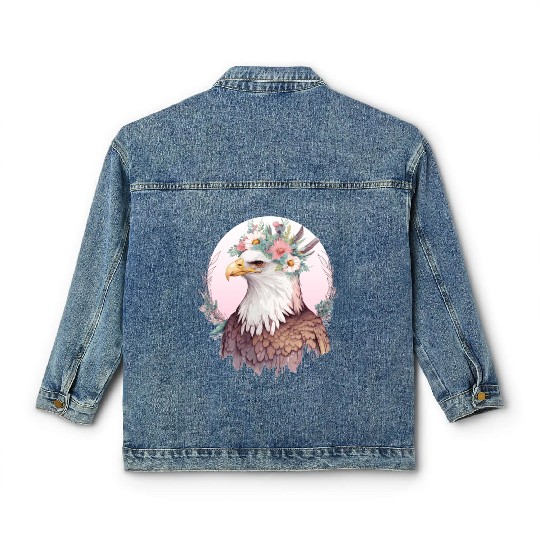 Birds Of Prey Bald Eagle Flower Crown Floral Birdi Classic Women's Denim Jackets