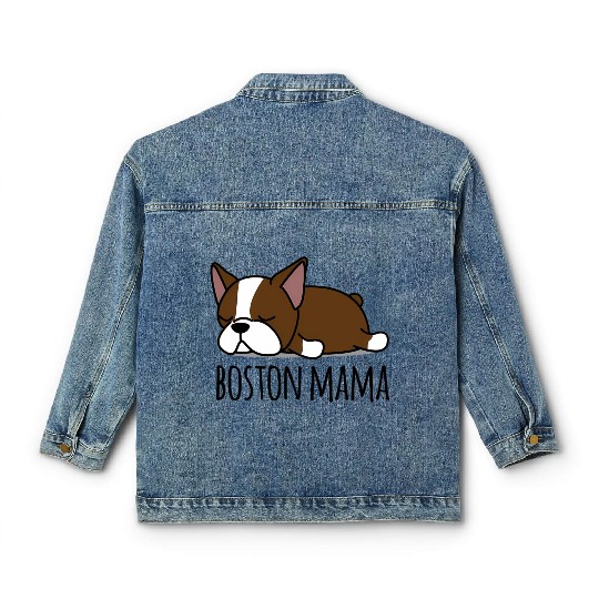 Red Boston Terrier Boston Mama Classic Women's Denim Jackets