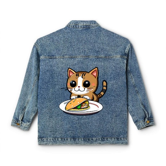 Cute Cat and Taco: A Playful Combination for Your Classic Women's Denim Jackets