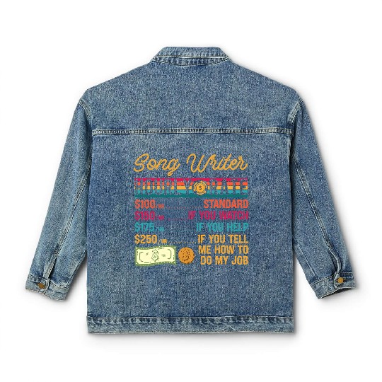 Funny Vintage Song Writer Hourly Rate Job Title Classic Women's Denim Jackets