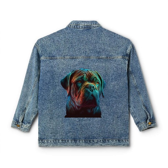 AI-Generated Dogue de Bordeaux Neon Art Classic Women's Denim Jackets