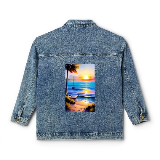 A sunrise with a seaside view-2 Classic Women's Denim Jackets