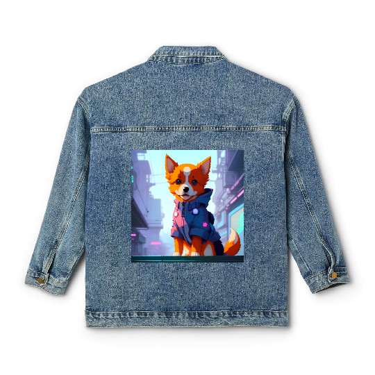 Cute Cyberpunk Dog Classic Women's Denim Jackets