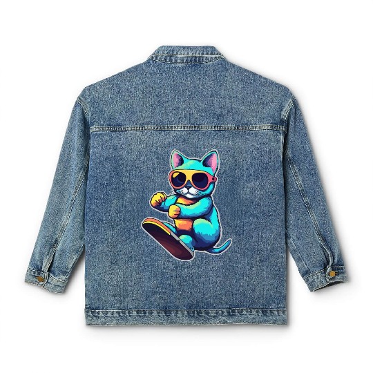 Cool Cat Skateboarding Vibes Classic Women's Denim Jackets
