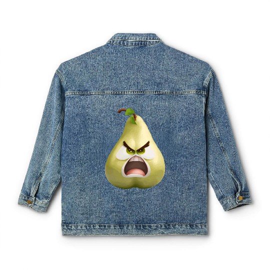 A pear with angry face cartoon style Classic Women's Denim Jackets