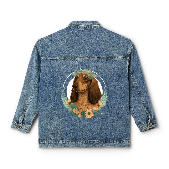Cute Dachshund Flower Crown Pet Dog Breed Floral P Classic Women's Denim Jackets