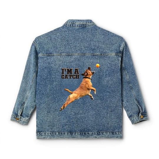 Big Dog Bull Mastiff Catching a Ball, I'm a Catch Classic Women's Denim Jackets