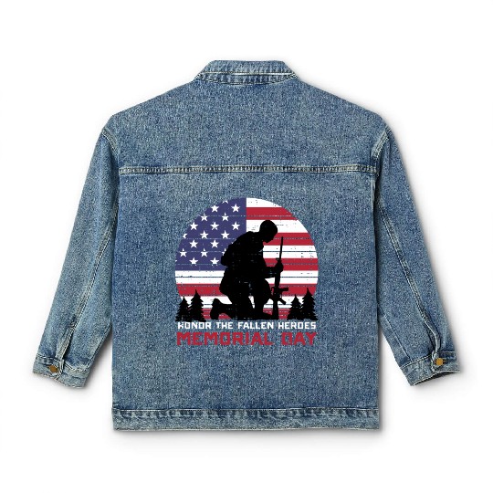 Honor The Fallen Heroes Memorial Day Us Flag Classic Women's Denim Jackets
