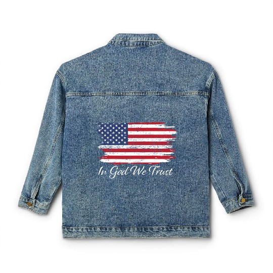 In God We Trust Us Flag Patriotic Classic Women's Denim Jackets
