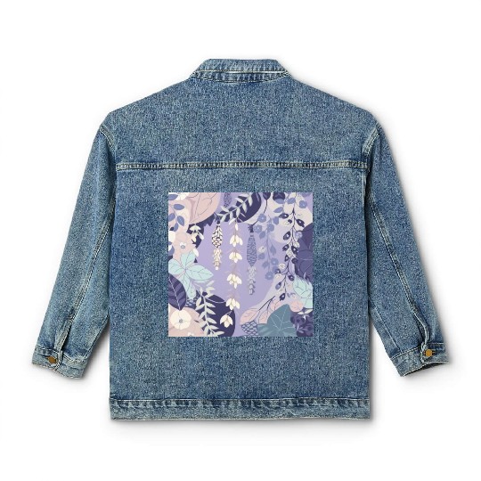 Wisteria Pattern, Japanese Kimono Fabric Pattern Classic Women's Denim Jackets