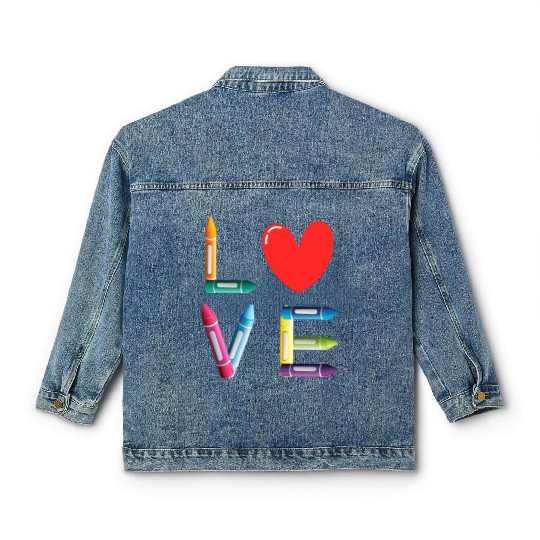 Pre-K Teacher Preschool Day Love Teachers Crayon Classic Women's Denim Jackets