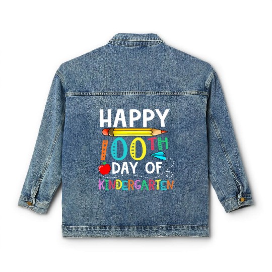 100 Days Of Kindergarten Happy 100Th Day Of School Classic Women's Denim Jackets