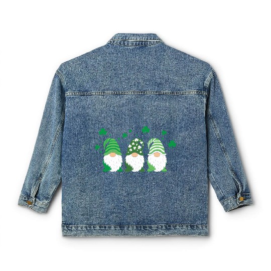 Gnomes Holding Shamrock Leopard Plaid St Patrick'S Classic Women's Denim Jackets