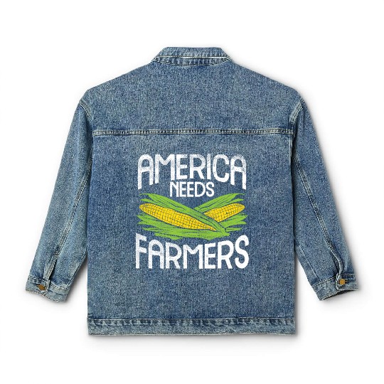 America Needs Farmers Agriculture Corn Farming Classic Women's Denim Jackets