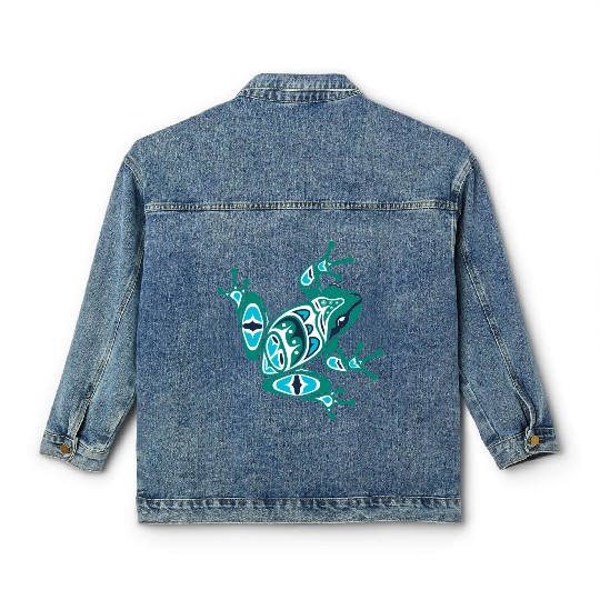 Native American Indian Style Frog Pacific Northwes Classic Women's Denim Jackets