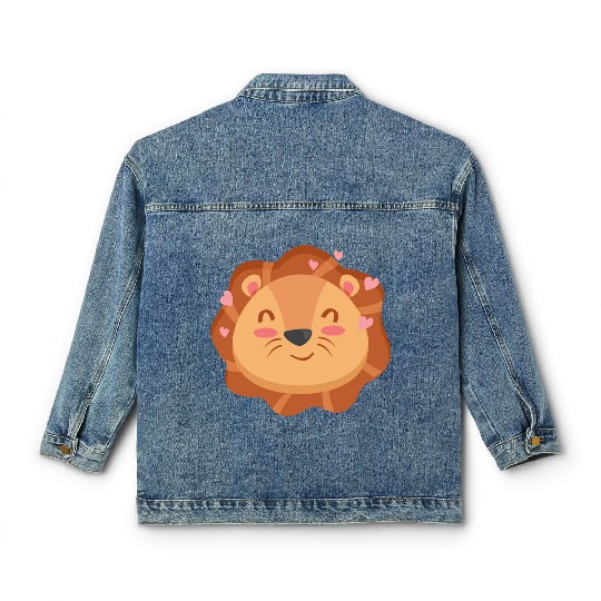 Cute Lion Cartoon Animals Character Design 1 Classic Women's Denim Jackets