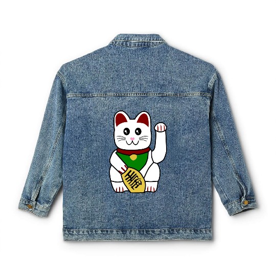 Cute Japanese Lucky Cat 1 Classic Women's Denim Jackets