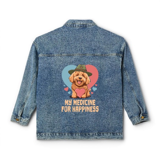 My Medicine For Happiness Goldendoodle Dog Dad Classic Women's Denim Jackets