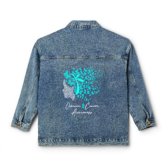 Ovarian Cancer Awareness Teal Butterflies Classic Women's Denim Jackets