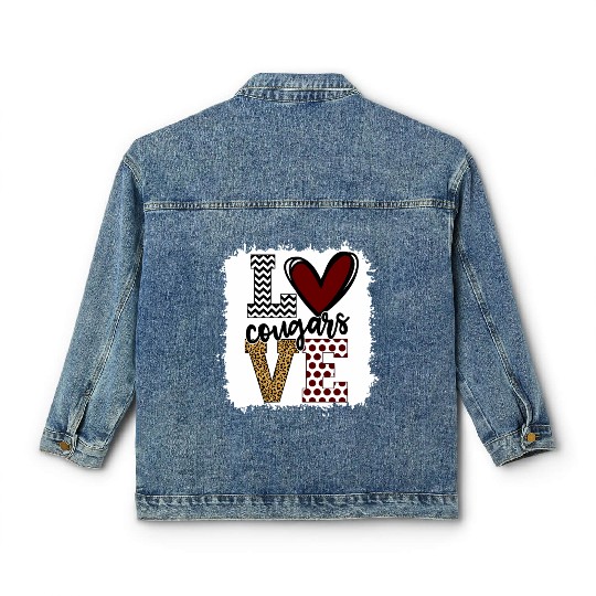 Cougars Mascot Love School Spirit Fantastic Classic Women's Denim Jackets