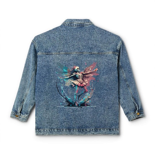 Watercolor Skeleton Fairy Gothic Fairycore Grunge Classic Women's Denim Jackets