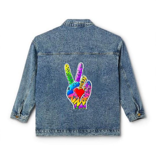Peace Love Hope Joy Faith Kindness Word Art by Tan Classic Women's Denim Jackets