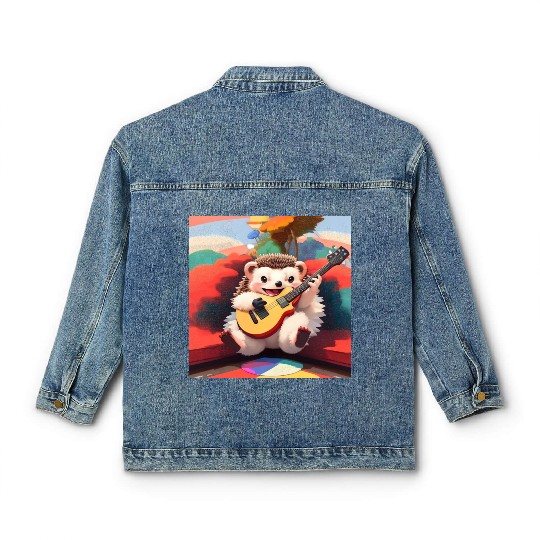 Cute Hedgehog playing Guitar Classic Women's Denim Jackets