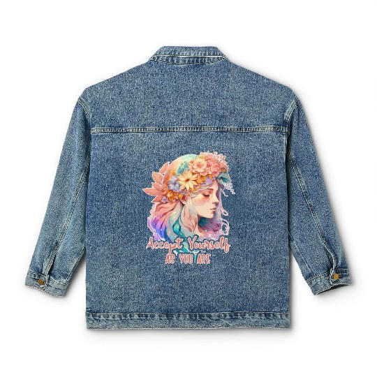 Mental Health Quote Flower Crown Women Positivity Classic Women's Denim Jackets