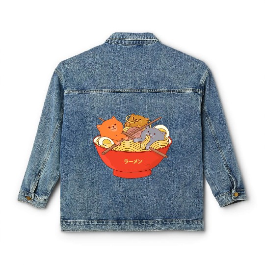 Kawaii Anime Cat Japanese Ramen Noodle Classic Women's Denim Jackets