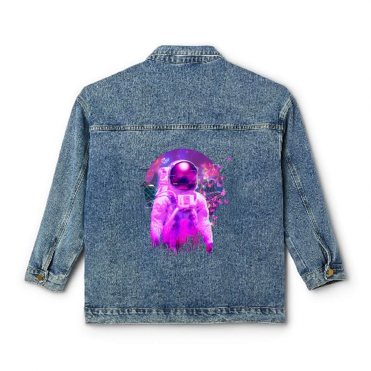 Vaporwave Retrowave Astronaut Space Butterflies Classic Women's Denim Jackets