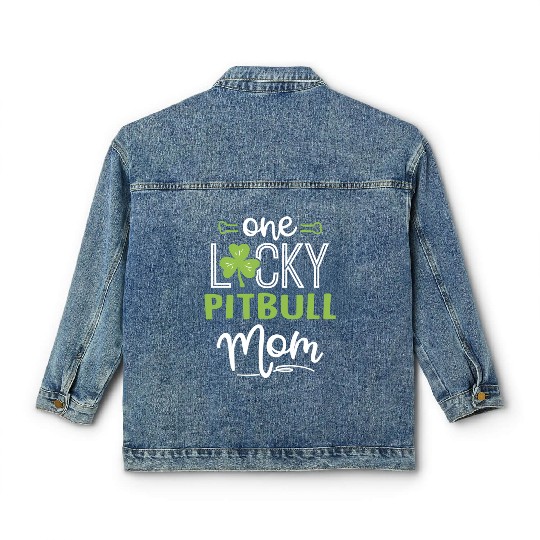 One Lucky Pitbull Dog Mom St Patric Day Classic Women's Denim Jackets