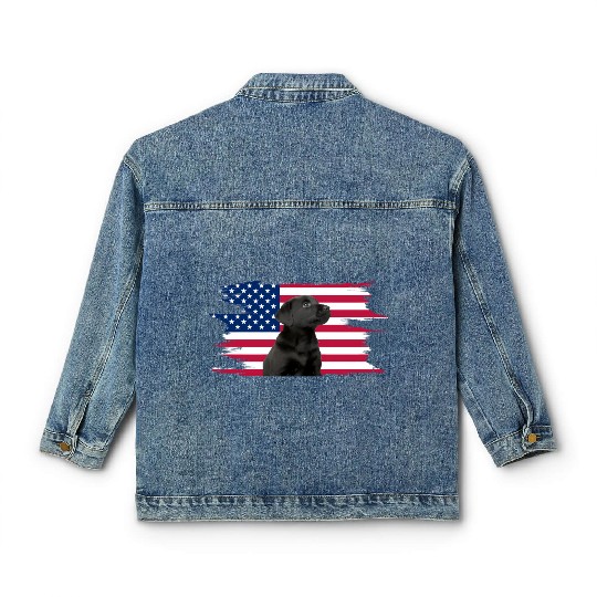 American Flag Dog Black Lab Puppy Classic Women's Denim Jackets
