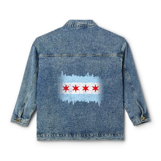 Chicago Flag yline Distressed Classic Women's Denim Jackets
