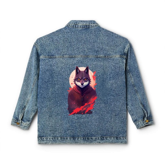 Ninja Style: The Cute Wolf Face with a Twist of Me Classic Women's Denim Jackets
