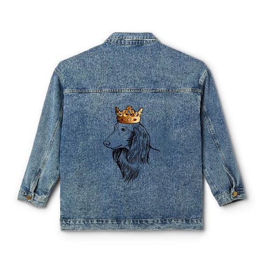 Longhaired Dachshund Dog Wearing Crown Classic Women's Denim Jackets